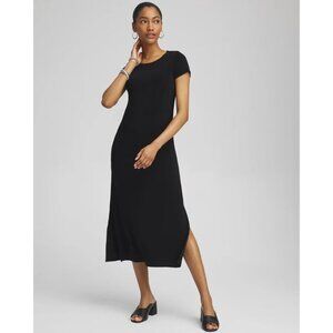 Chico's Size 3 = XL/16 Travelers Classic Black Short Sleeve Maxi Dress Timeless